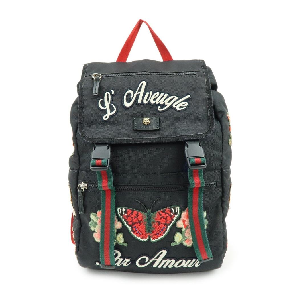 Gucci L'Aveugle Par Amour Embroidered Canvas Backpack Black